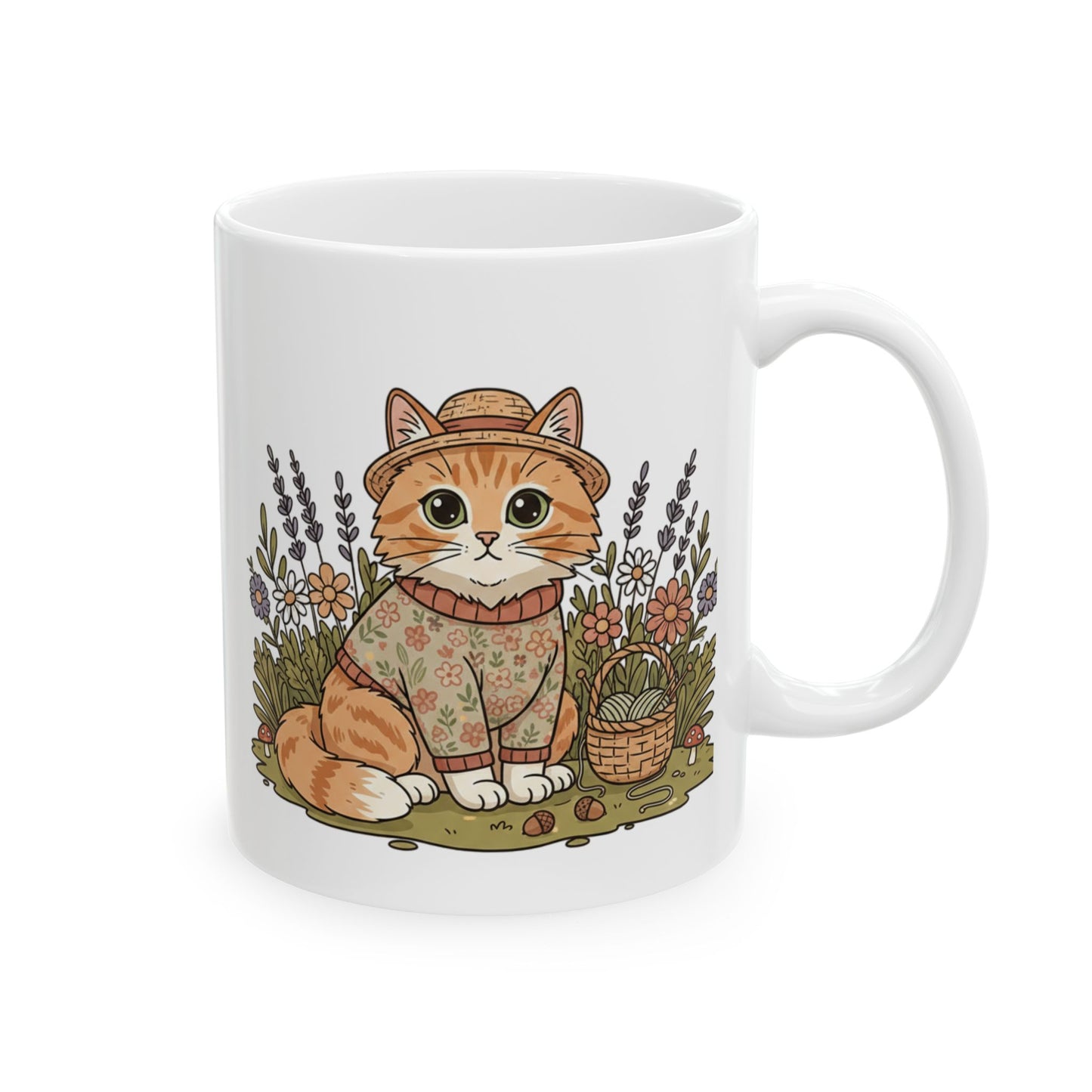 Autumn Harvest Pumpkin and Floral Mug | Ceramic Coffee Cup