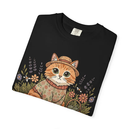 Autumn Ginger Cat Illustration T-shirt | Cozy Sweater Cat Art