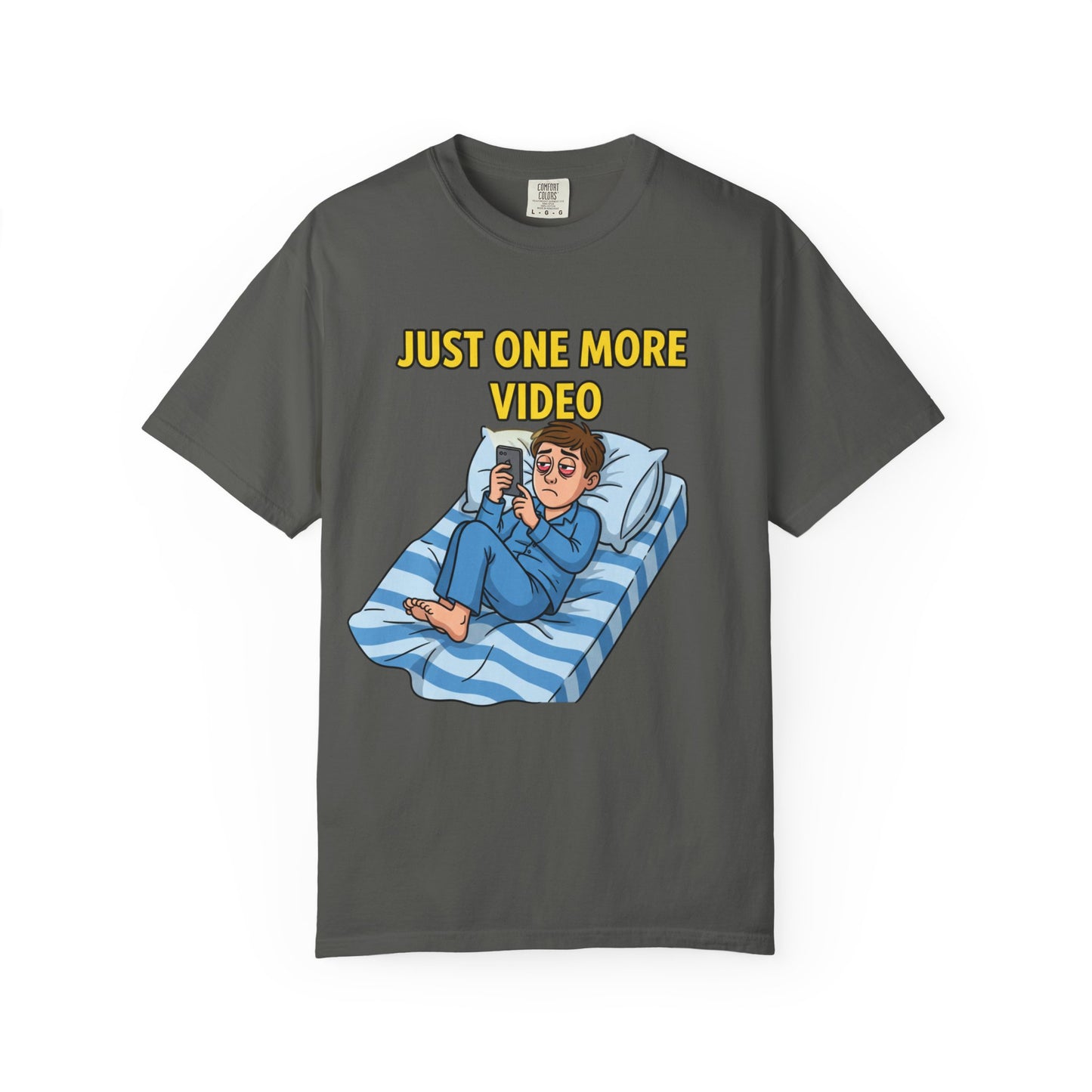 Just One More Video T-Shirt | Funny Nighttime Phone Cartoon
