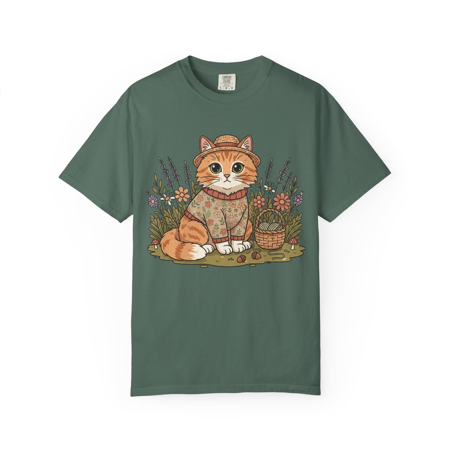 Autumn Ginger Cat Illustration T-shirt | Cozy Sweater Cat Art