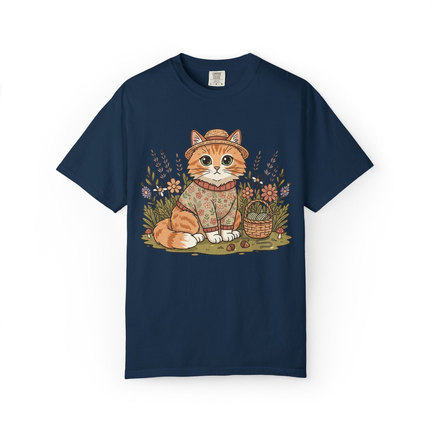 Autumn Ginger Cat Illustration T-shirt | Cozy Sweater Cat Art