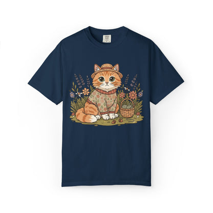 Autumn Ginger Cat Illustration T-shirt | Cozy Sweater Cat Art