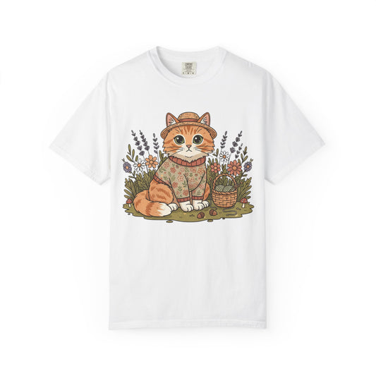 Autumn Ginger Cat Illustration T-shirt | Cozy Sweater Cat Art