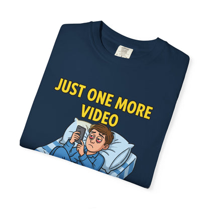 Just One More Video T-Shirt | Funny Nighttime Phone Cartoon