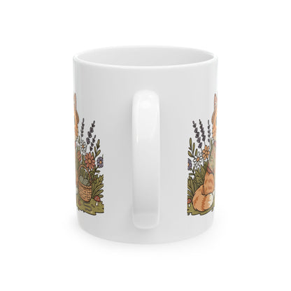 Autumn Harvest Pumpkin and Floral Mug | Ceramic Coffee Cup