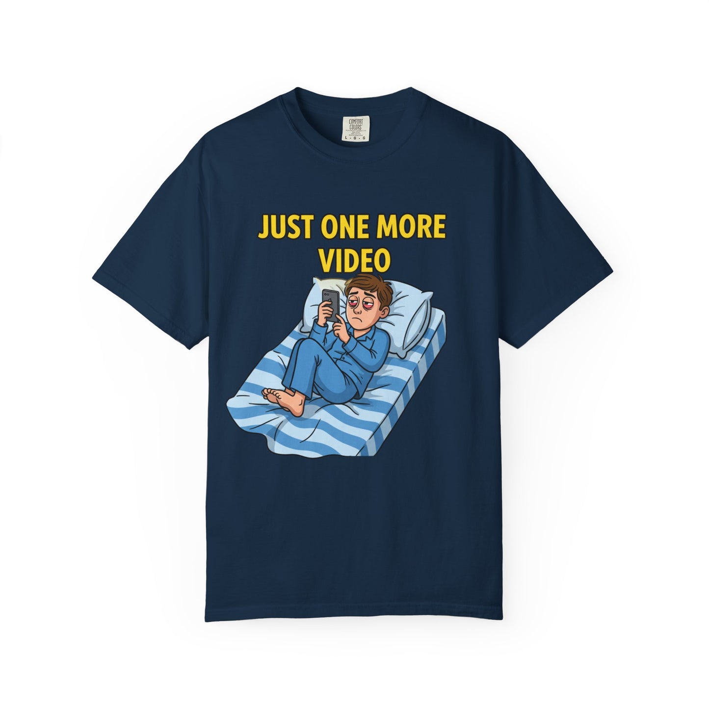 Just One More Video T-Shirt | Funny Nighttime Phone Cartoon