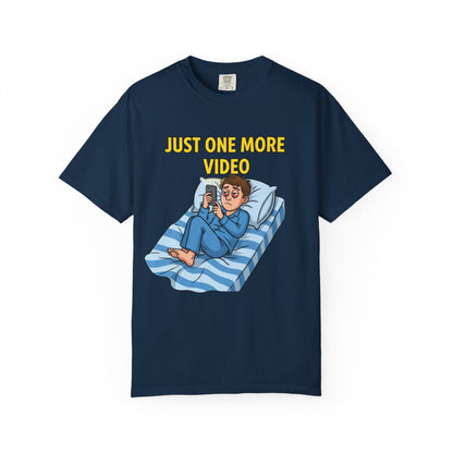 Just One More Video T-Shirt | Funny Nighttime Phone Cartoon