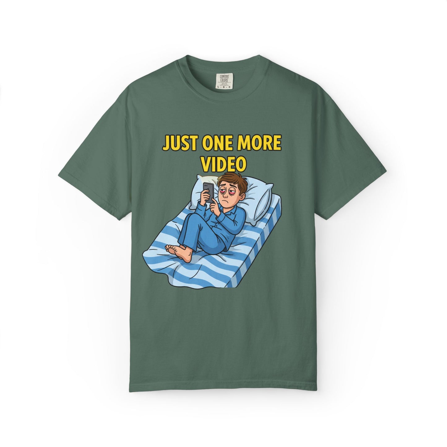 Just One More Video T-Shirt | Funny Nighttime Phone Cartoon