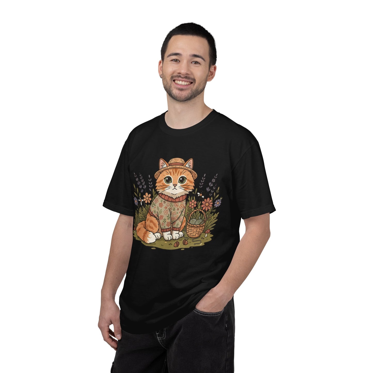 Autumn Ginger Cat Illustration T-shirt | Cozy Sweater Cat Art