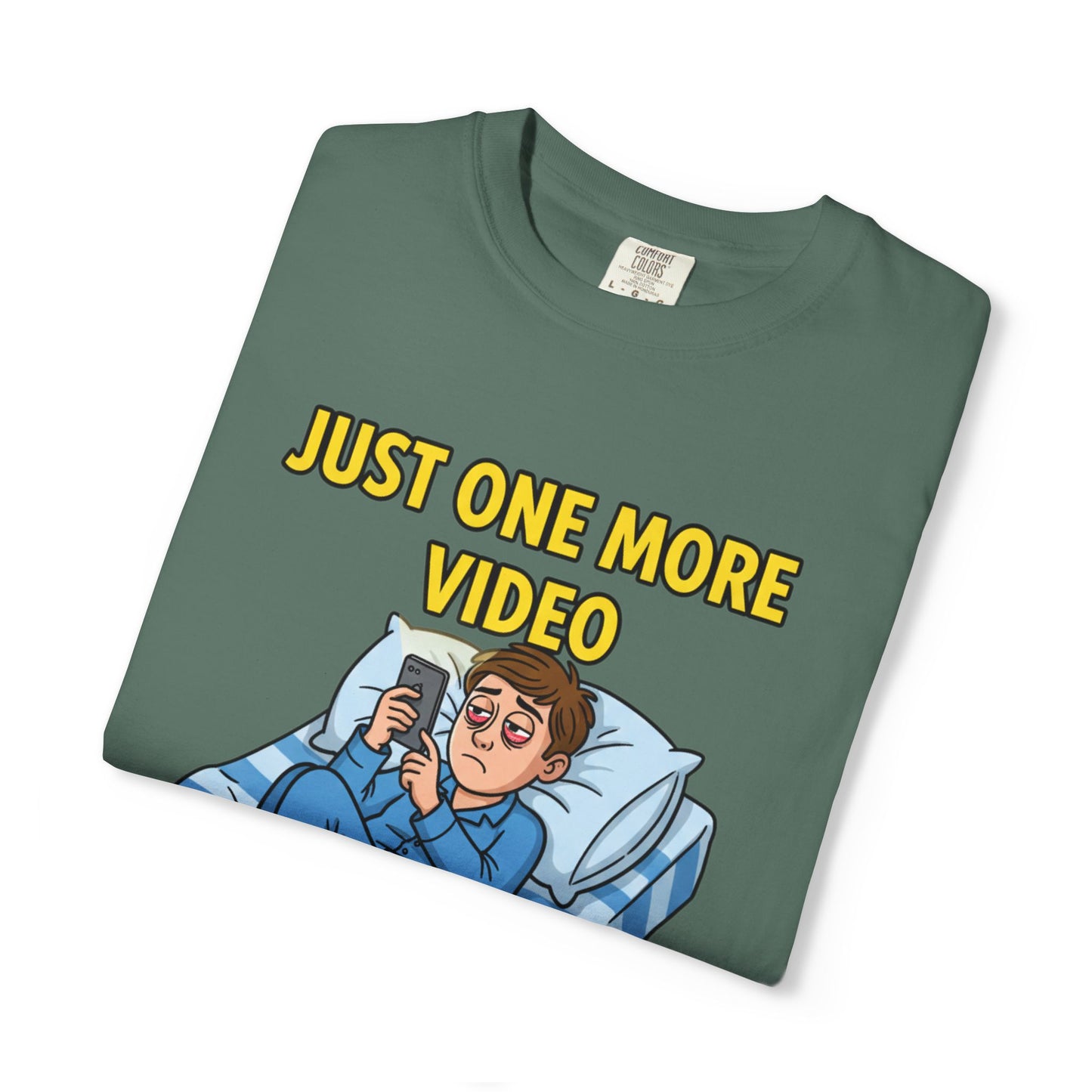 Just One More Video T-Shirt | Funny Nighttime Phone Cartoon