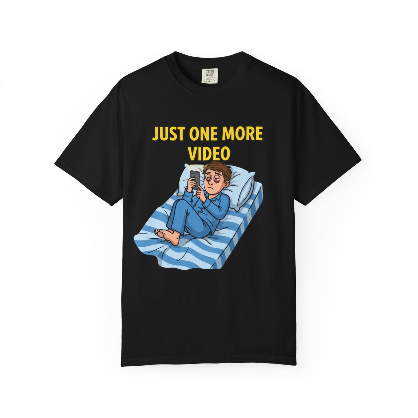 Just One More Video T-Shirt | Funny Nighttime Phone Cartoon