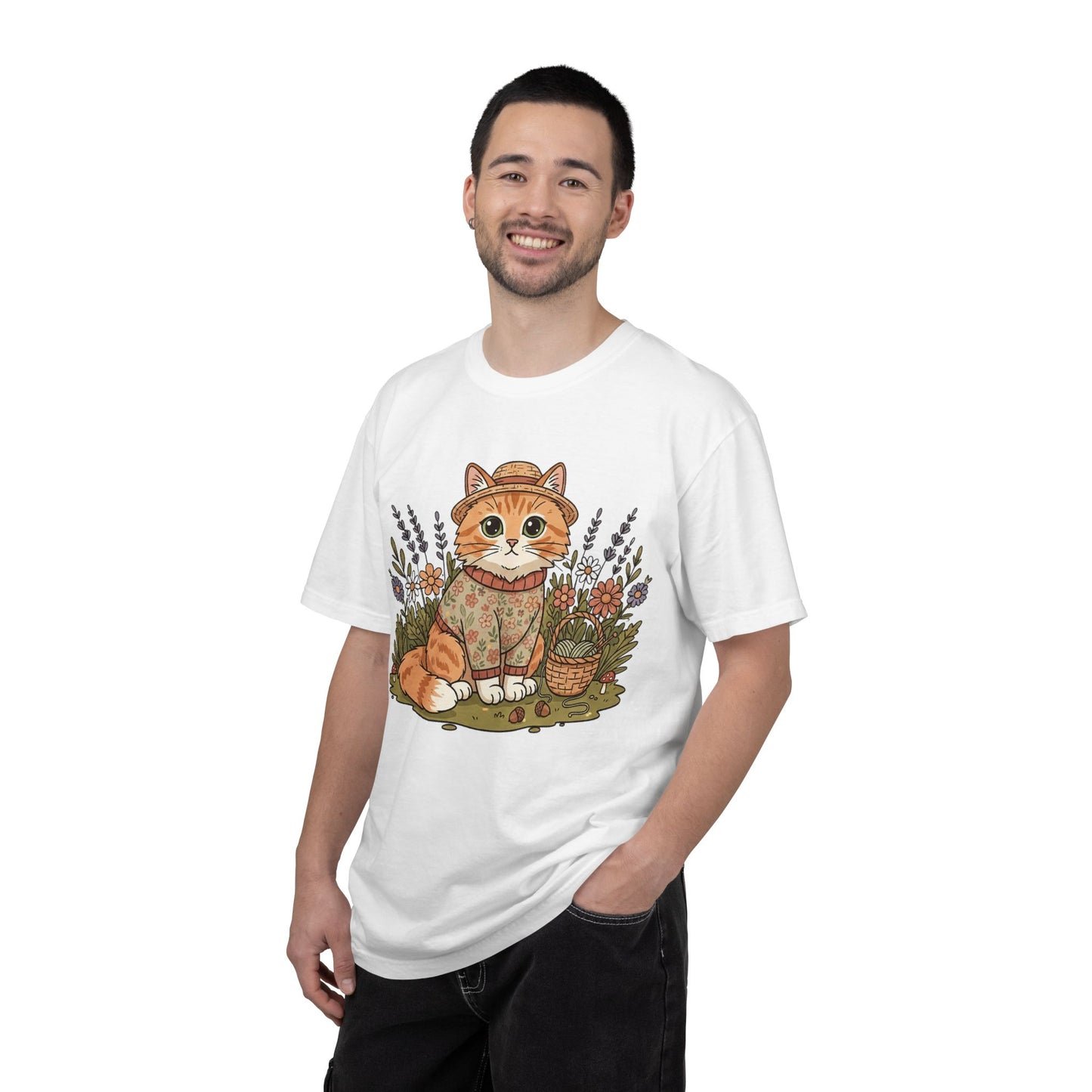 Autumn Ginger Cat Illustration T-shirt | Cozy Sweater Cat Art