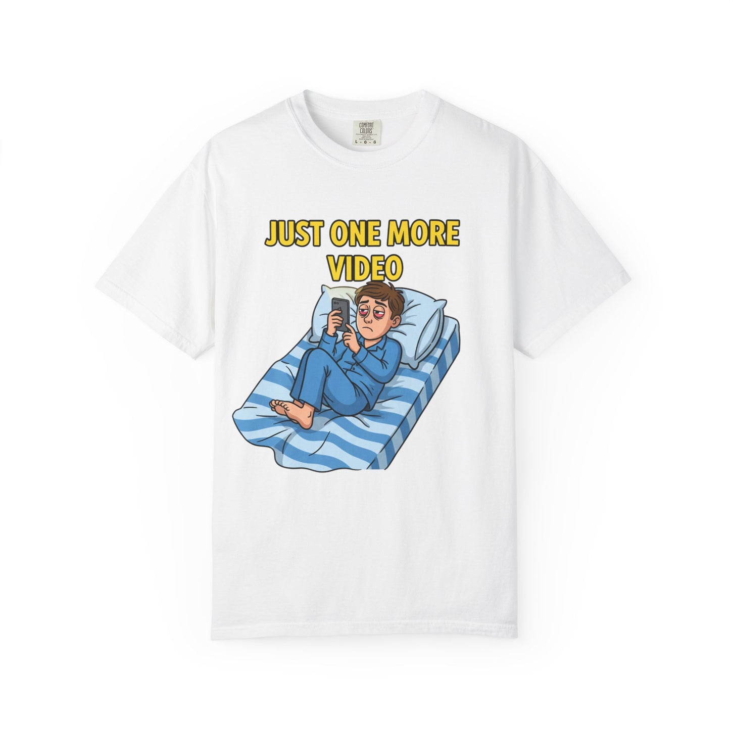 Just One More Video T-Shirt | Funny Nighttime Phone Cartoon