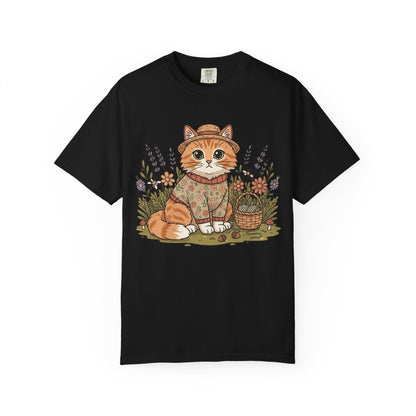 Autumn Ginger Cat Illustration T-shirt | Cozy Sweater Cat Art